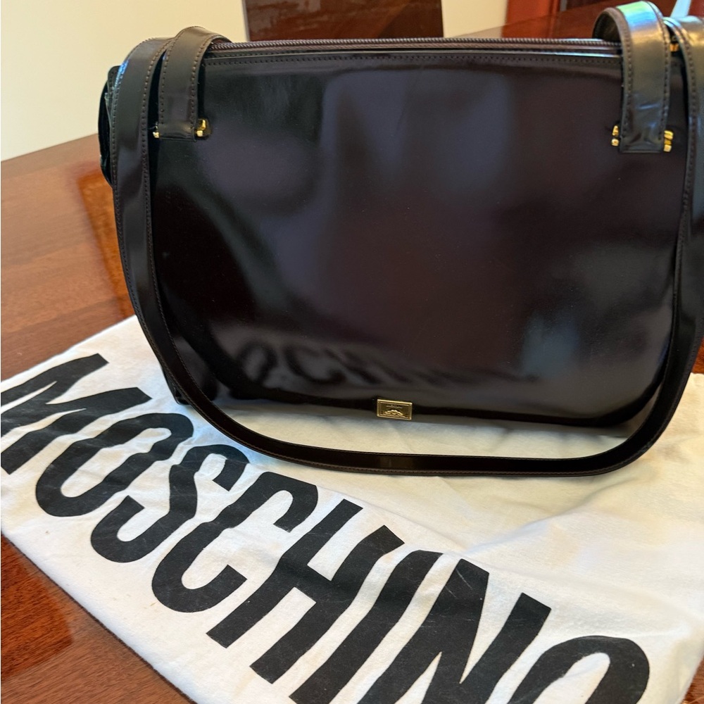 Moschino Shiny Black Shoulder Bag